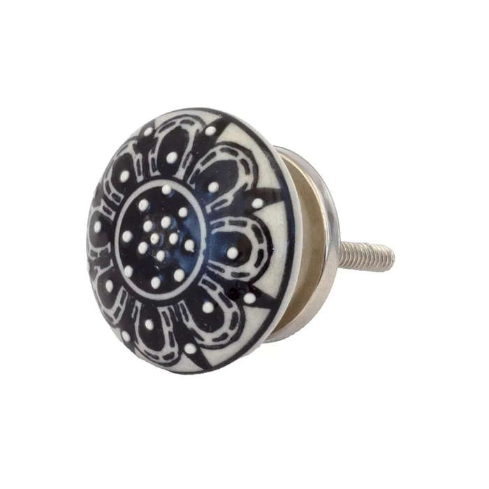 Ceramic Knob - Black Dots Flat