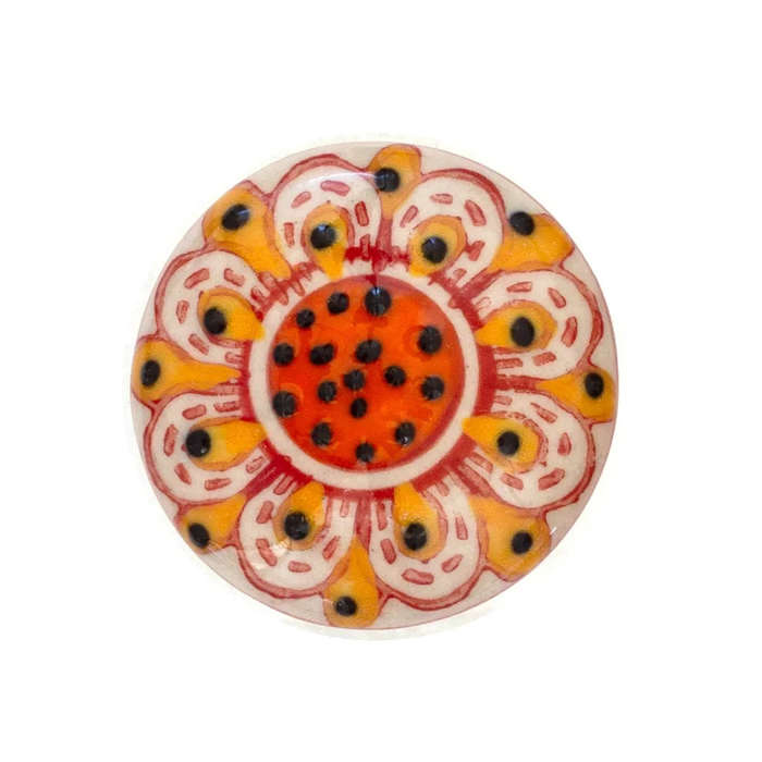 Ceramic Knob - Orange Dots Flat