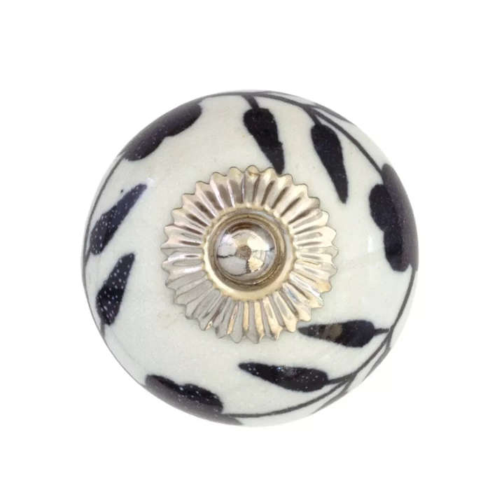 Ceramic Knob - White & Black Flowers