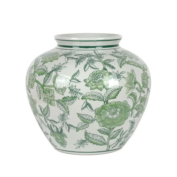 Ceramic Vase - Green Floral 21cm