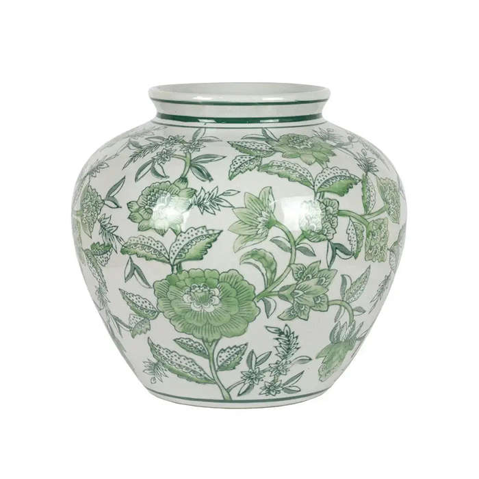 Ceramic Vase - Green Floral 21cm
