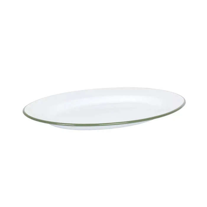 Oval Plate - Enamel White Green Rim 36x28