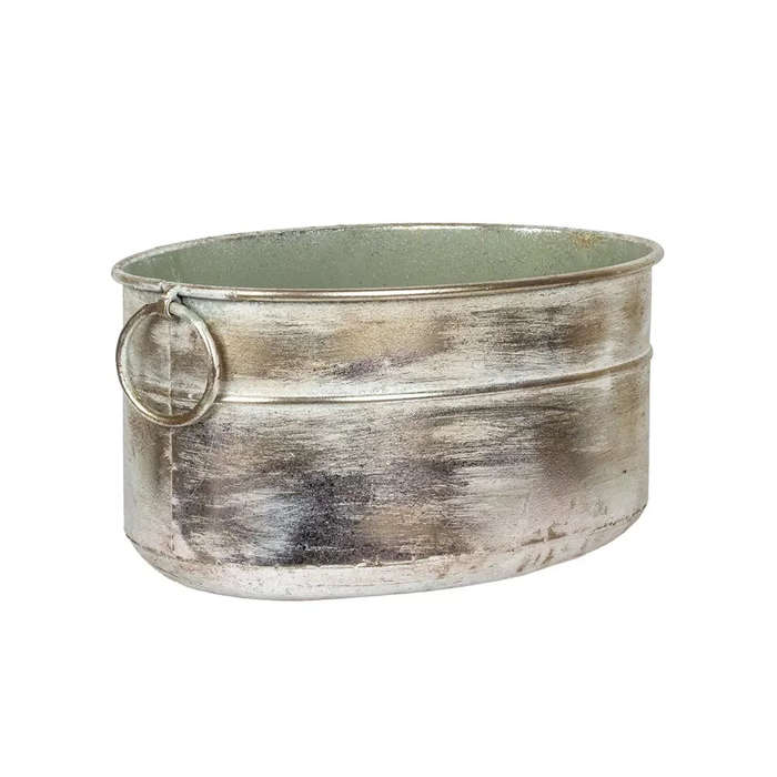 Planter Tub - Metal Silver Rings 28cm