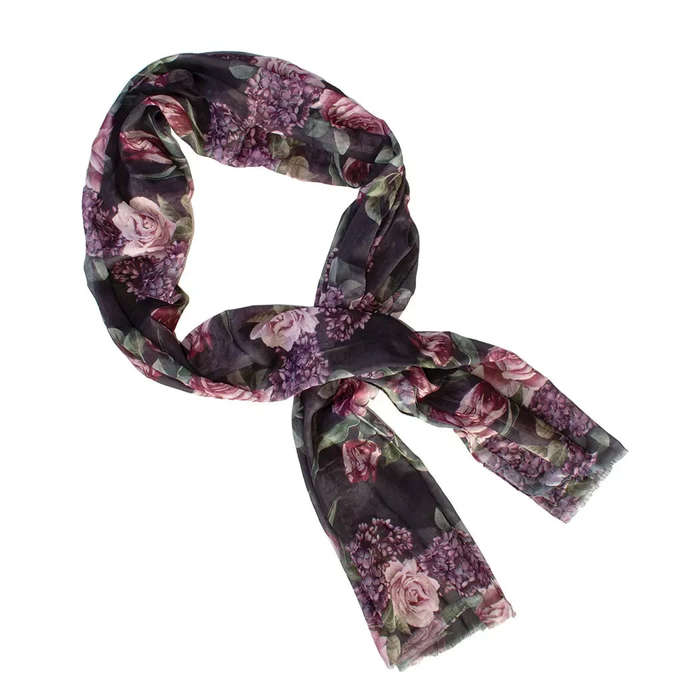 Scarf - Ebony Hydrangea & Roses