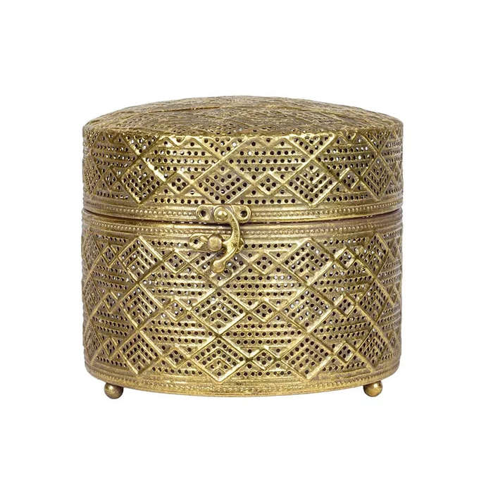 Trinket Box - Golden Cylinder 14.5cm