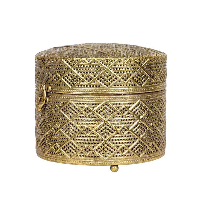 Trinket Box - Golden Cylinder 14.5cm