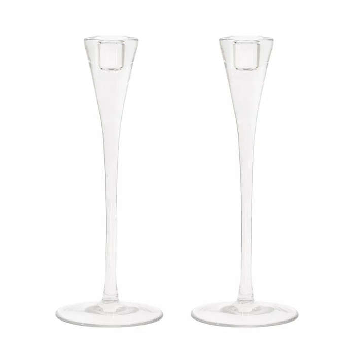 Glass Candlestick - Clear Elegant 28cm Set of 2