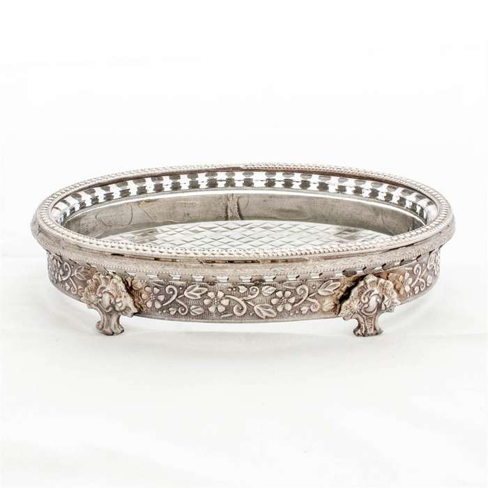 Soap Dish - Oval Pewter & Glass