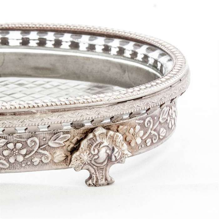 Soap Dish - Oval Pewter & Glass