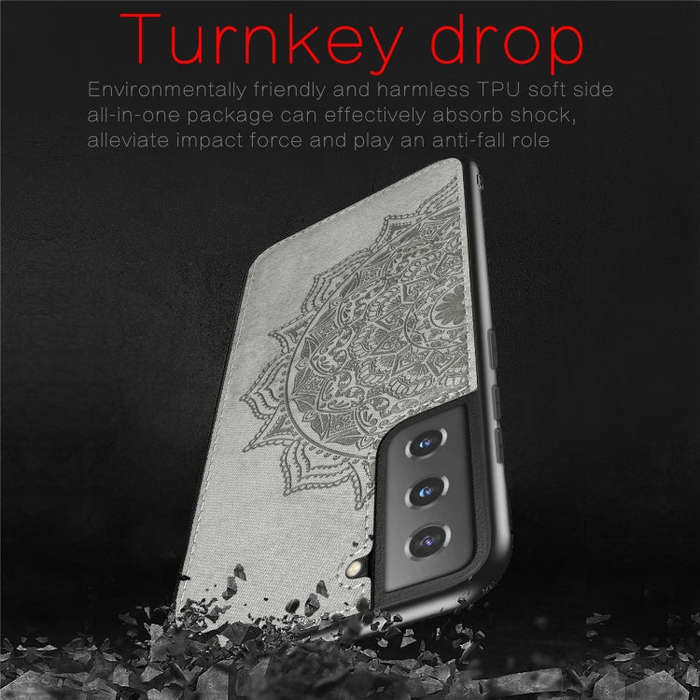 For Samsung Galaxy S21 Plus  5G Mandala Embossed Cloth Cover PC + TPU Mobile Phone Case with Magn...