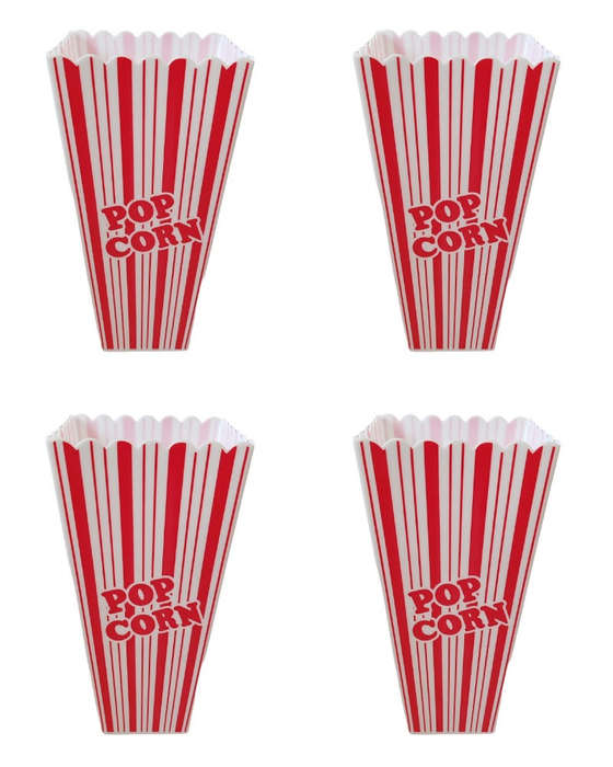 Popcorn Serving  Re-Usable Plastic Tubs - 4 Pack - 20cm - Red/White