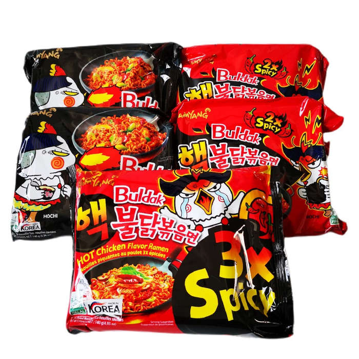 Samyang Hot Chicken Noodle Original, Double Hot & Triple Hot Flavour Combo