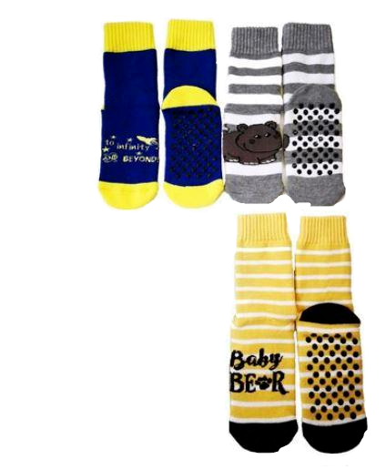 Kids Slipper Socks with Non-Slip Grip Pads - Assorted Pack of 3