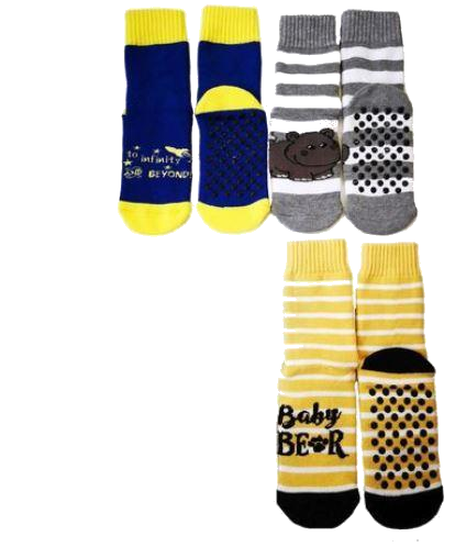 Kids Slipper Socks with Non-Slip Grip Pads - Assorted Pack of 3