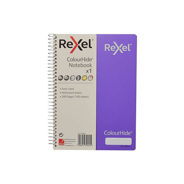 Rexel ColourHide A5 Notebook - Purple 165042