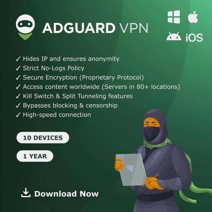 AdGuard VPN 10 Device 1-Year Subscription Download