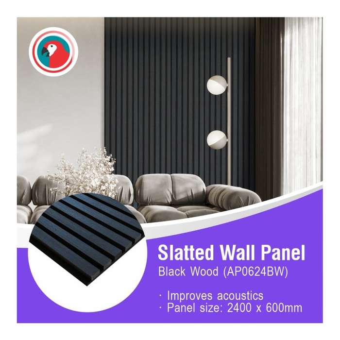 Parrot 600x2400mm Slatted Wall Panel Black Wood AP0624BW