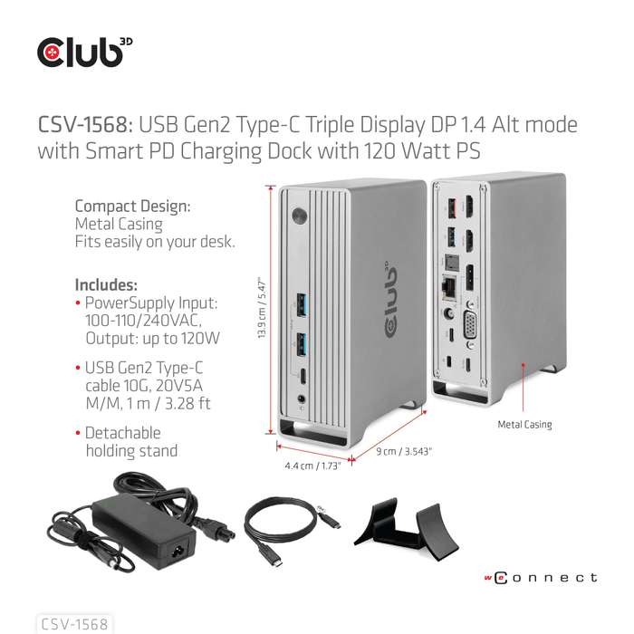 Club 3D Gen2 Type-C with Smart PD Charging Dock Station CSV-1568