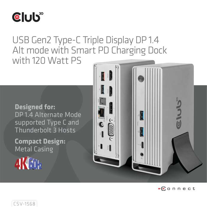 Club 3D Gen2 Type-C with Smart PD Charging Dock Station CSV-1568