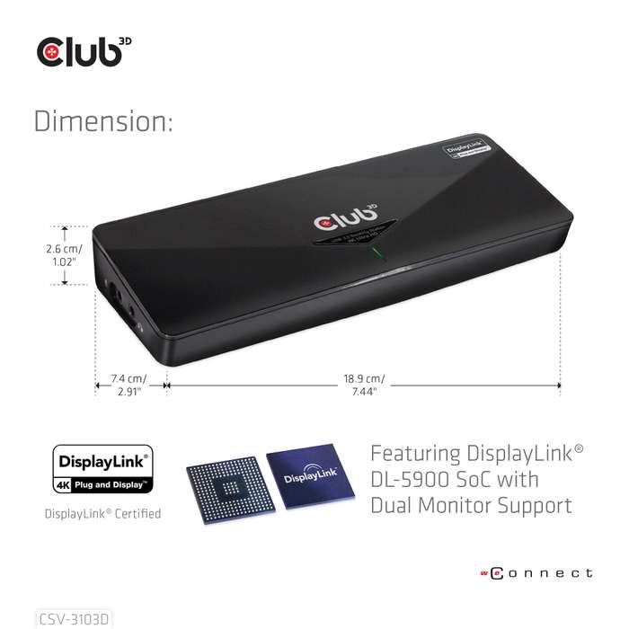 Club 3D USB 3.2 Gen1 4K Docking Station CSV-3103D