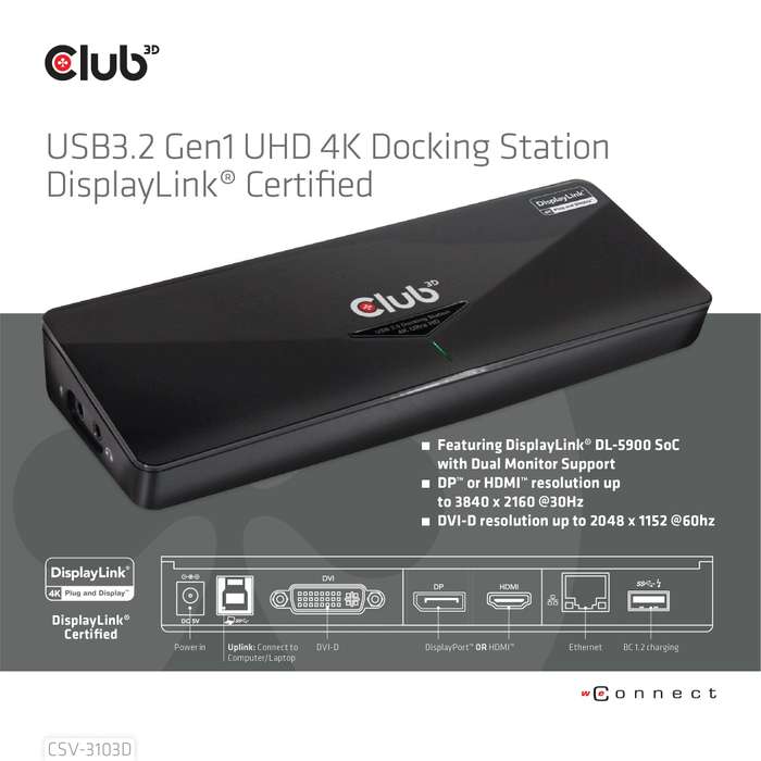 Club 3D USB 3.2 Gen1 4K Docking Station CSV-3103D