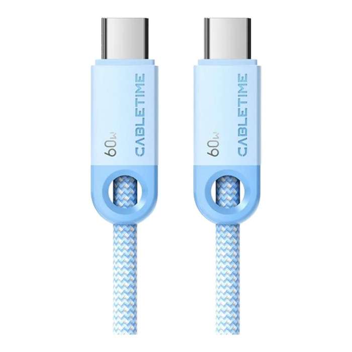 Cabletime Type-C Male to Male 60W Charging Cable 1m Blue CT-CM60-PBL1-1M