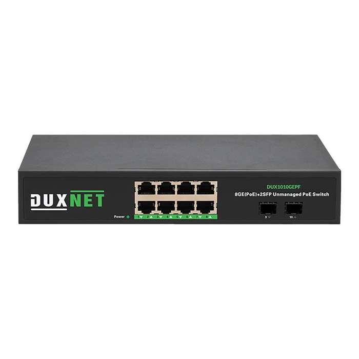 DuxNet DUX1010GEPF 10 Port GbE with 8-port PoE+ Gigabit Ports and 2 x SFP Uplink ports Unmanaged ...