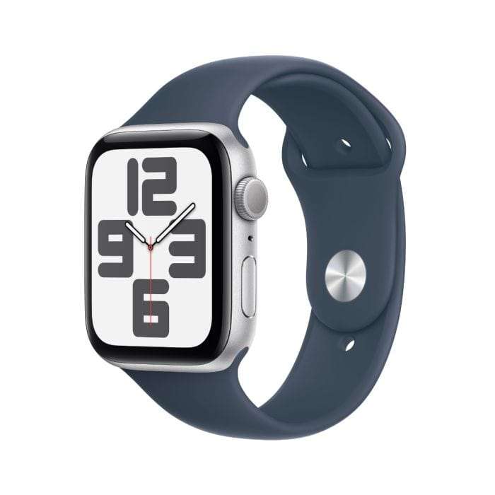 Apple Watch SE GPS 44mm Silver Aluminium Case with Storm Blue Sport Band MREE3QR/A