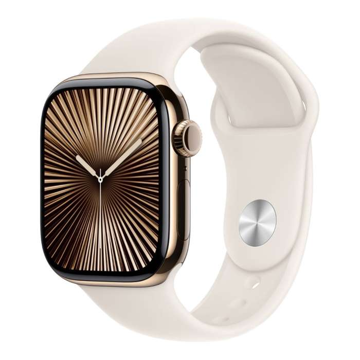 Apple Watch Series 10 GPS + Cellular 42mm Gold Titanium Case with Starlight Sport Band S/M MX063QA/A