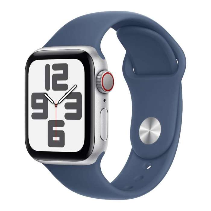 Apple Watch SE GPS + Cellular 40mm Silver Aluminium Case with Denim Sport Band M/L MXGG3QA/A