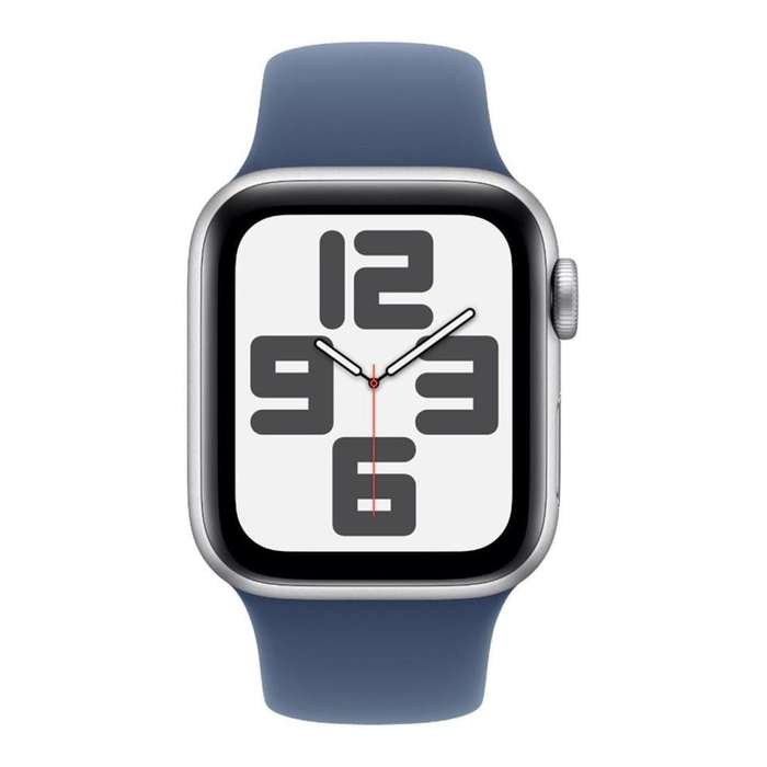 Apple Watch SE GPS + Cellular 44mm Silver Aluminium Case with Denim Sport Band S/M MXGP3QA/A