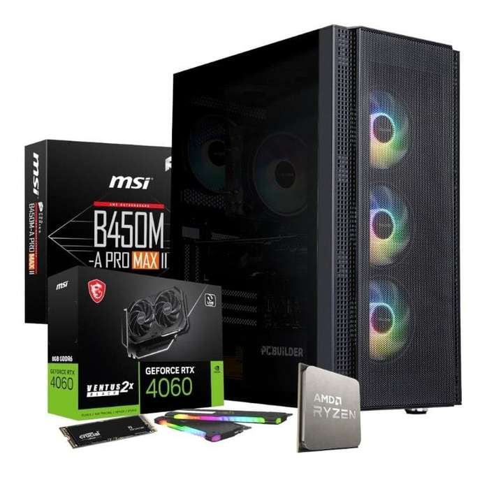 PCBuilder BARRICADE Gaming Desktop PC - AMD Ryzen 5 5600X 1TB SSD 16GB RAM GeForce RTX 4060 Win 1...