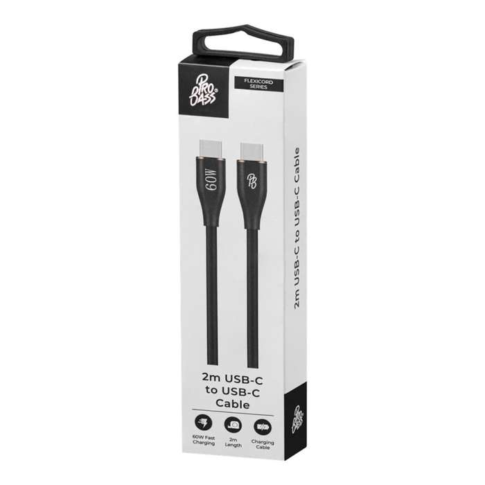 Pro Bass FlexiCord Series 60W Type-C to Type-C 2m Charging Cable PR-20019-BK