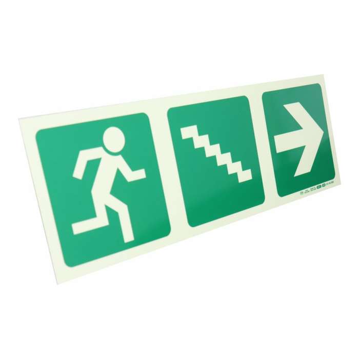 Parrot Photoluminescent 190mm Safety Sign E16 Running Man and Stairs Going Down and Arrow Right S...