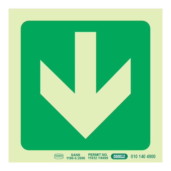 Parrot Photoluminescent 190mm Safety Sign E23 Arrow Down SNP19E23