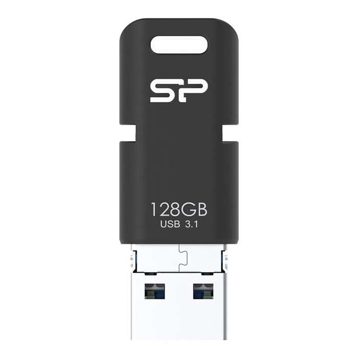 Silicon Power Mobile C50 128GB USB Type-C Micro B and Type-A USB 3.1 Black USB Flash Drive SP128G...