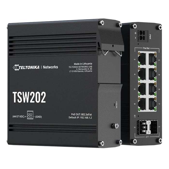 Teltonika TSW202 Managed L2 Gigabit Ethernet (10/100/1000) Power over Ethernet (PoE) Aluminium, Blue