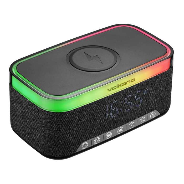 Volkano Radiant 2 Alarm Clock with Wireless Charging and Speaker Black VK-3135-BK(V2)