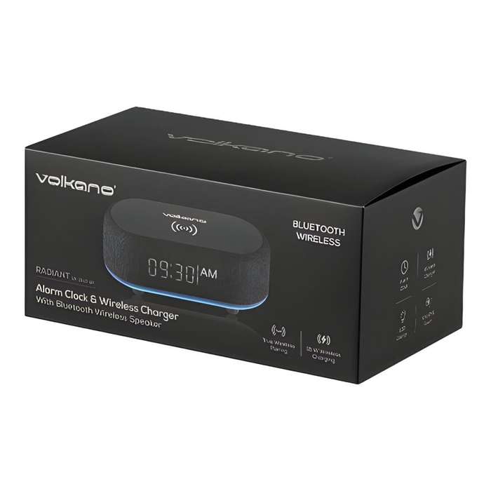 Volkano Radiant 2 Alarm Clock with Wireless Charging and Speaker Black VK-3135-BK(V2)