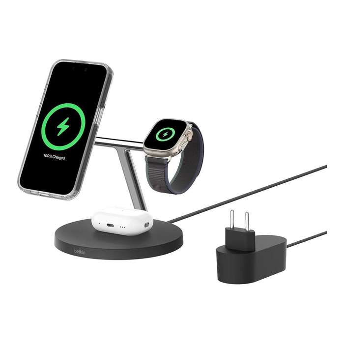 Belkin BoostCharge Pro 3-in-1 Charging Dock with Qi2 MagSafe Charger Black WIZ032KQBK