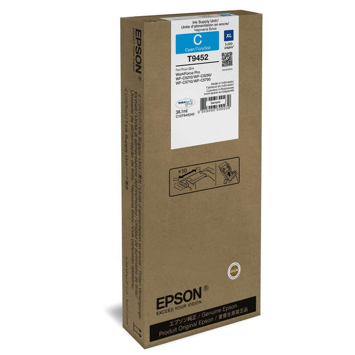 Epson T9452 38.1-ml XL for WorkForce Pro WF-C5210DW Cyan High Yield Printer Ink Cartridge Origina...