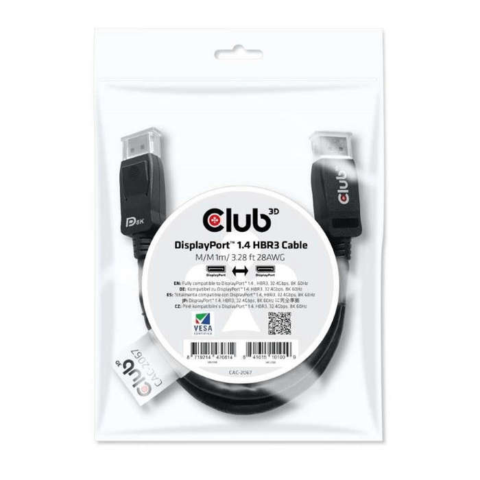 Club 3D DisplayPort 1.4 HBR3 1m Cable CAC-2067