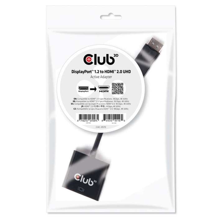 Club 3D CAC-2070 DisplayPort 1.2 to HDMI 2.0 UHD Active Adapter
