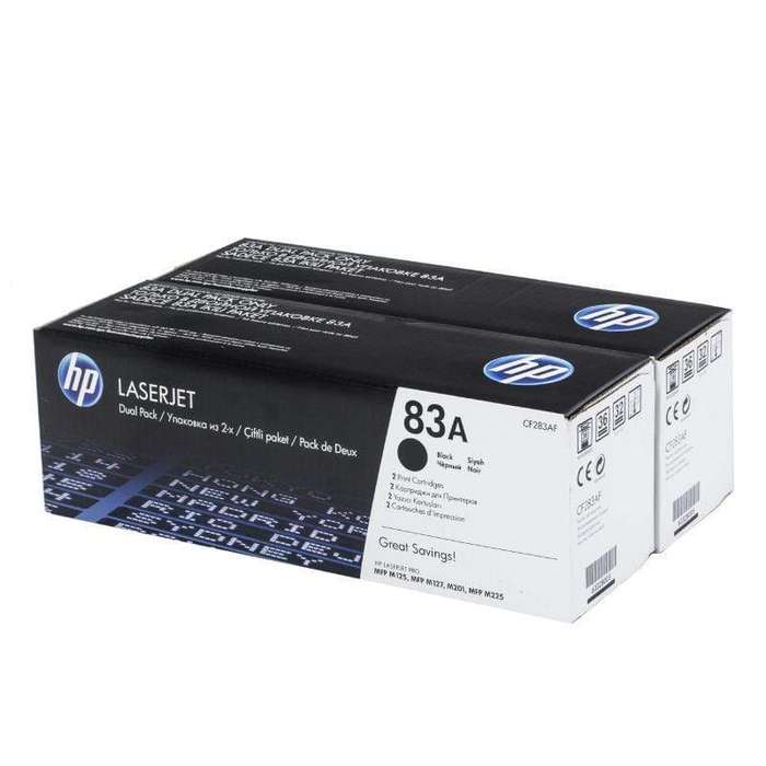 HP 83A Black Toner Cartridges 1,500 Pages Each Original CF283AF Dual-pack