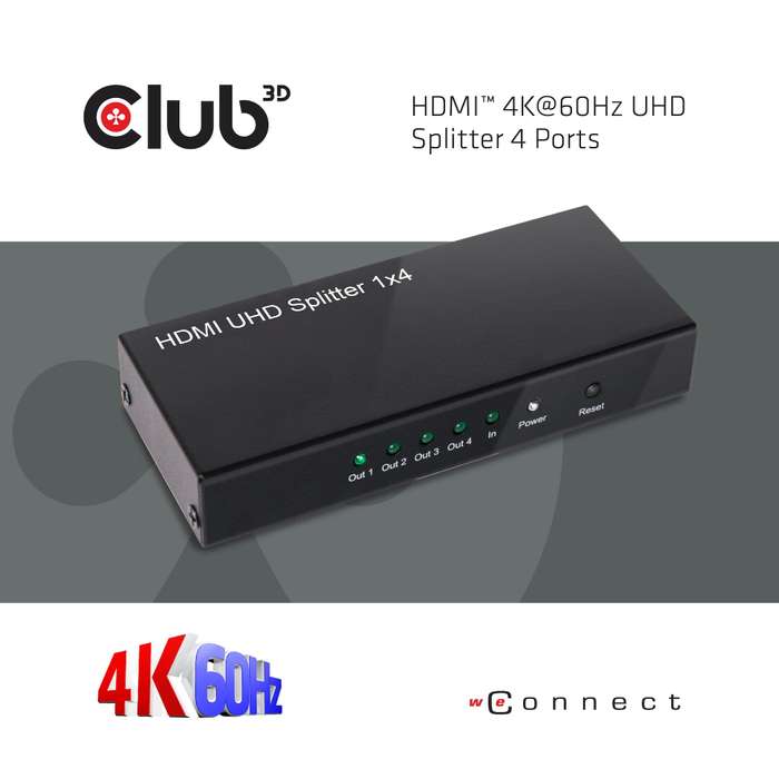 Club 3D CSV-1380 4-port HDMI 2.0 4K UHD Splitter