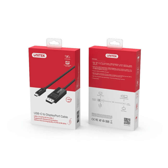 Unitek 1.8m 8K USB-C to DisplayPort 1.4 Bi-Directional Cable V1146A