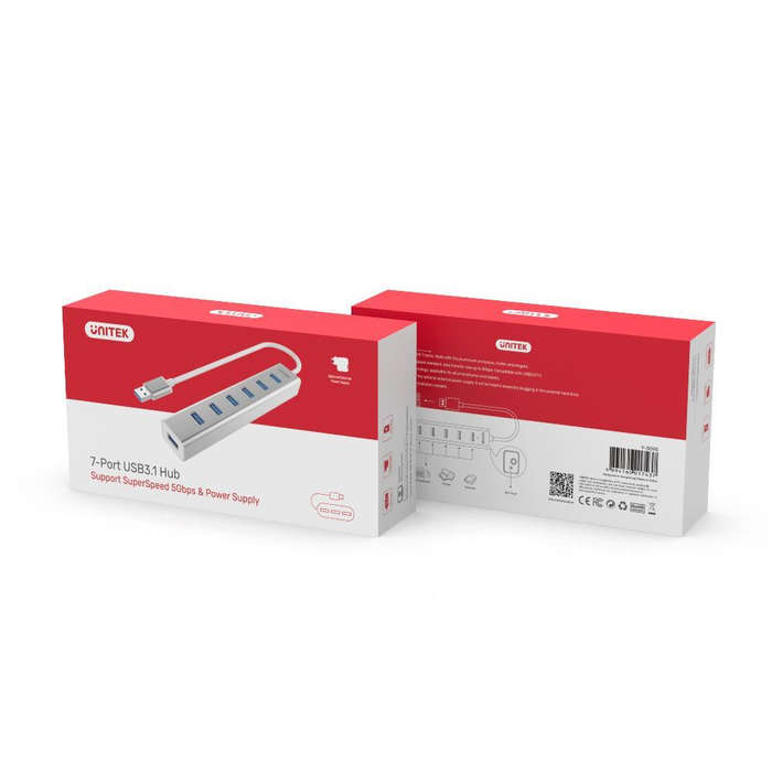 UNITEK Y-3090 Interface Hub USB 3.2 Gen 1 (3.1 Gen 1) Type-A 5000 Mbit/s Silver