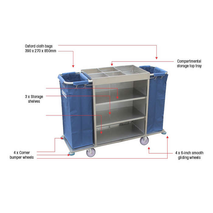 Parrot Janitorial Stainless Steel Hotel Housekeeping Trolley