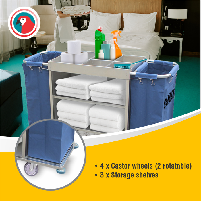 Parrot Janitorial Stainless Steel Hotel Housekeeping Trolley
