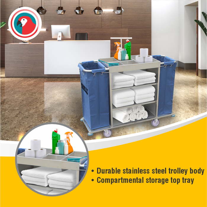 Parrot Janitorial Stainless Steel Hotel Housekeeping Trolley